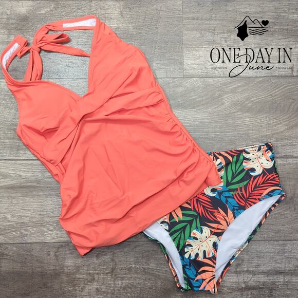 Suuksess Halter Cross Front Tankini Swimsuit Size L - Picture 3 of 6